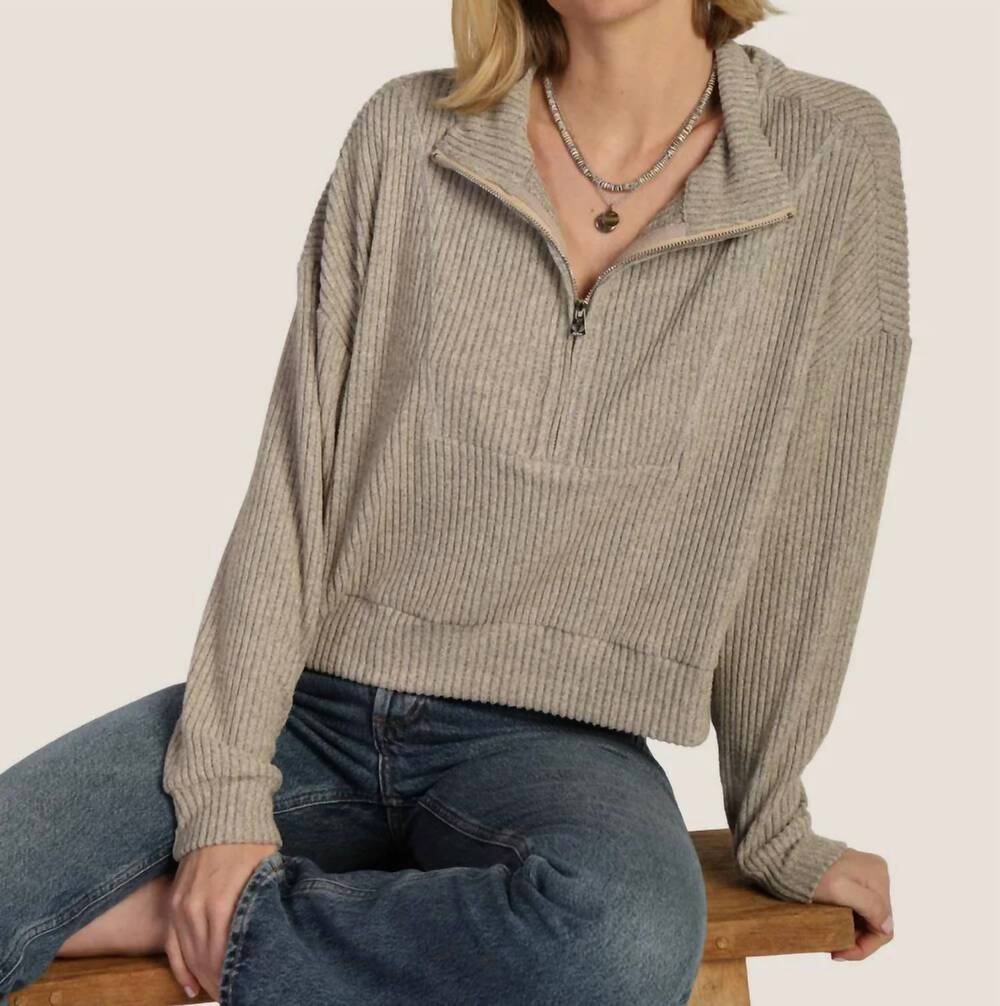 NEW DYLAN hampton zip pullover in heather oat